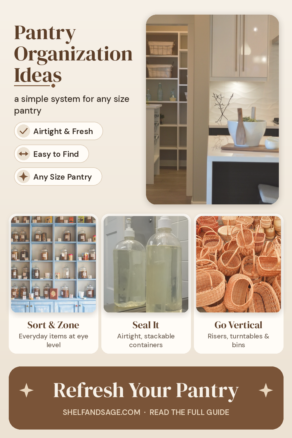 Pinterest graphic: Pantry Organization Ideas: A Simple System for Any Size Pantry